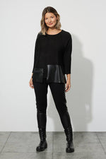 Joesph Ribkoff Faux Leather Patch Top Style# 223025