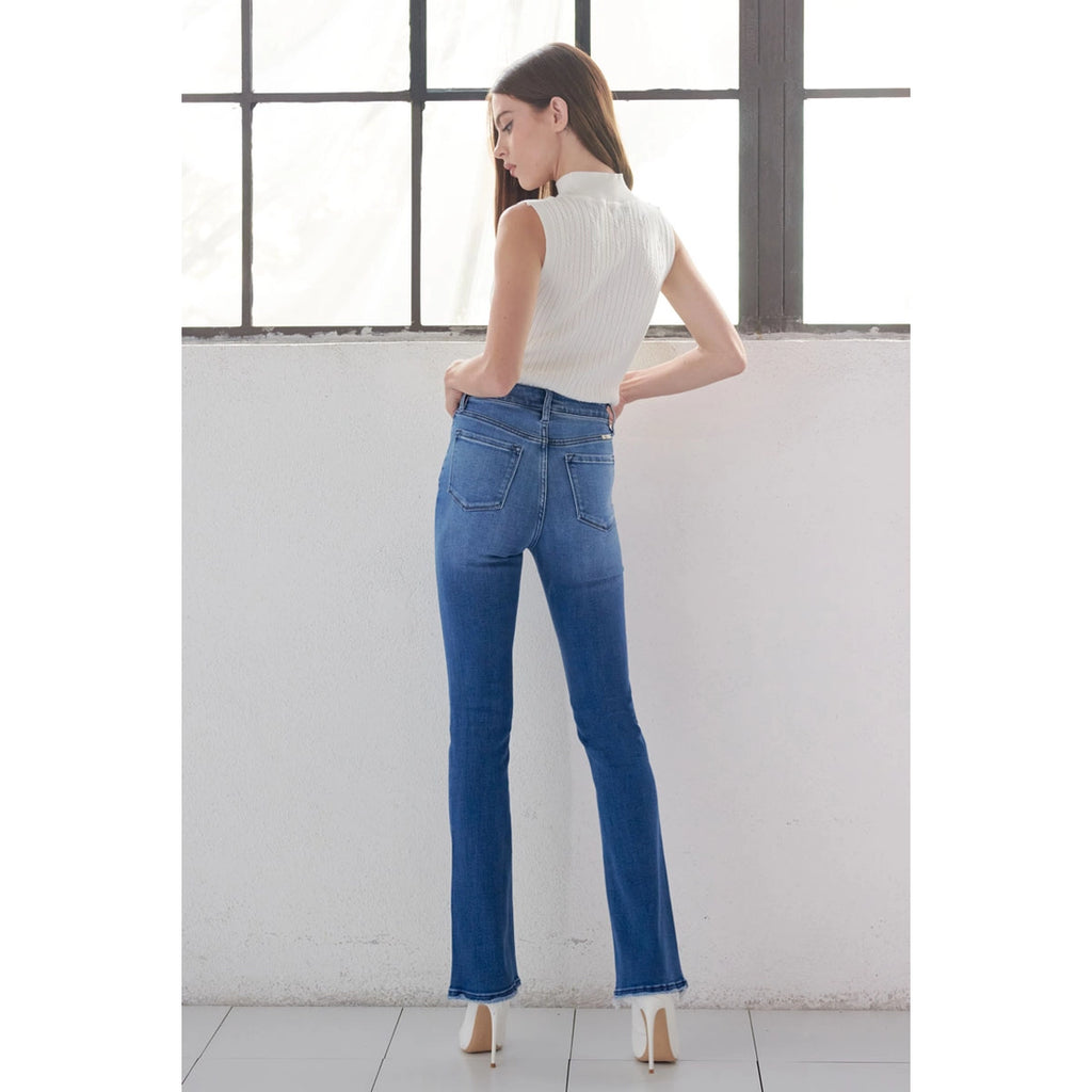 KanCan High Rise Exposed Button Bootcut Jeans