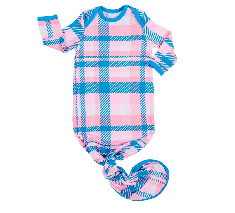 Little Sleepies Rosy Plaid Bamboo Infant Knotted Gown | Fabulous Fashions Boutique - Omaha, NE