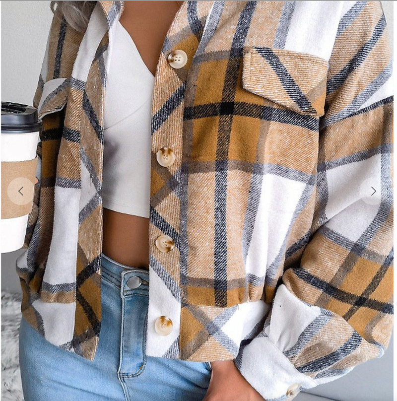 Plaid Shacket in Brown