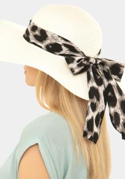 Leopard Print Bow Floppy Sun Hat in Brown and Ivory